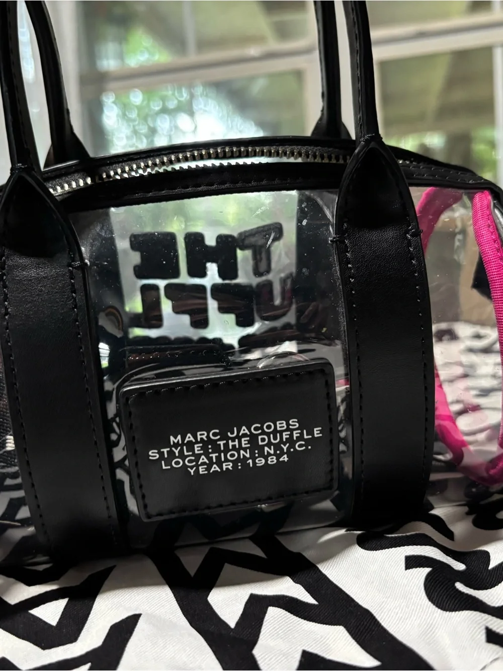 Marc Jacobs Clear Duffle Crossbody with Black Trim and Pink Accent
